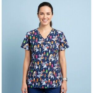 Disney Lilo and Stitch Medical Scrub Top Summer Popsicle Women's XL